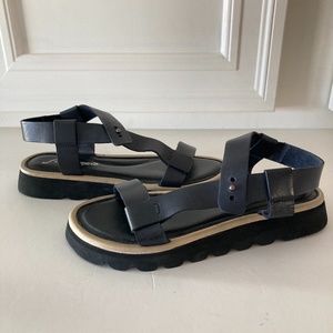 New Free People Raven Black Leather Sandals Sz 37/39
